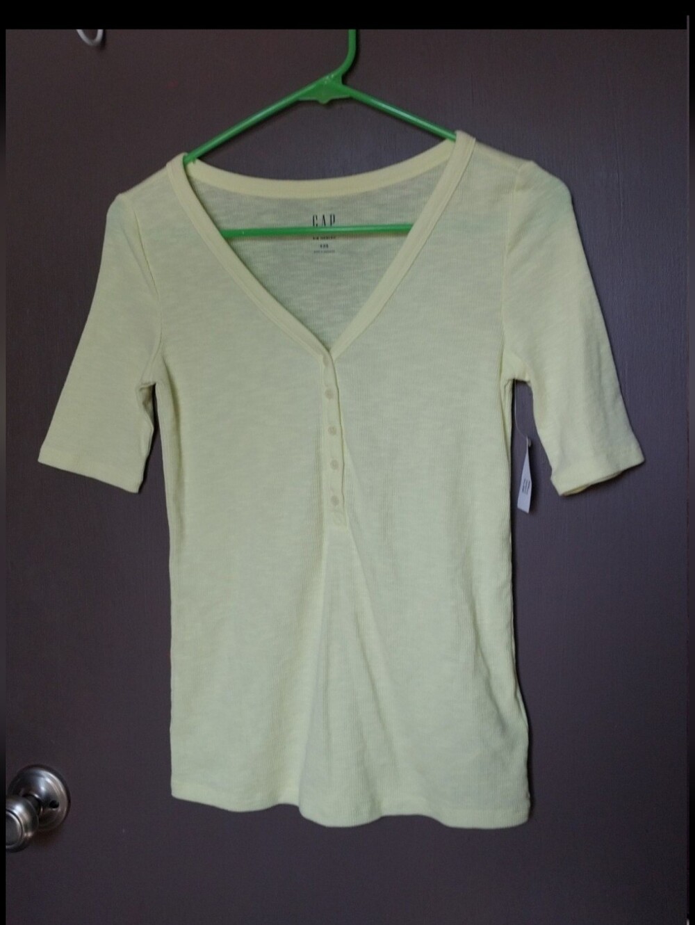 GAP Pale Yellow V-Neck Rib Henley Top